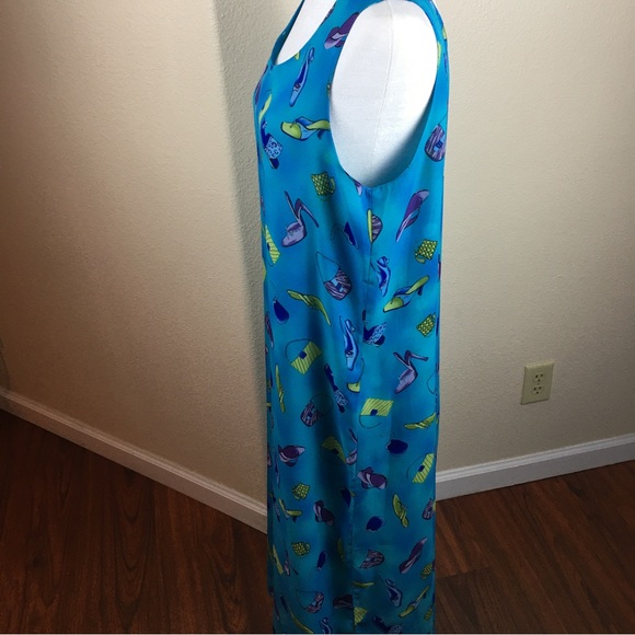 Cynthia Taylor Women's Turquoise Blue Sandal Purse Print Maxi Dress Size L - Picture 6 of 13